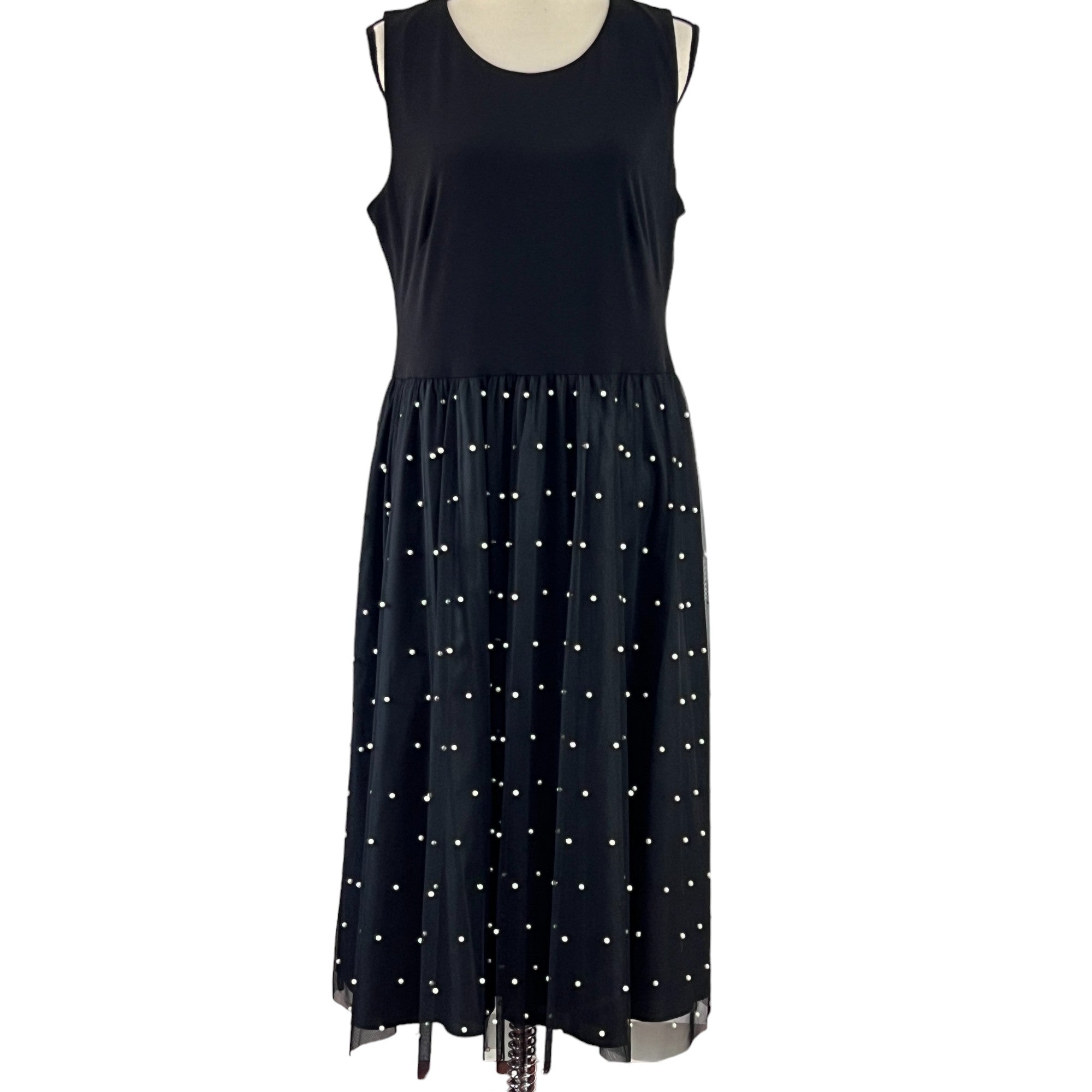 Calvin klein black dress with shops pearl neckline