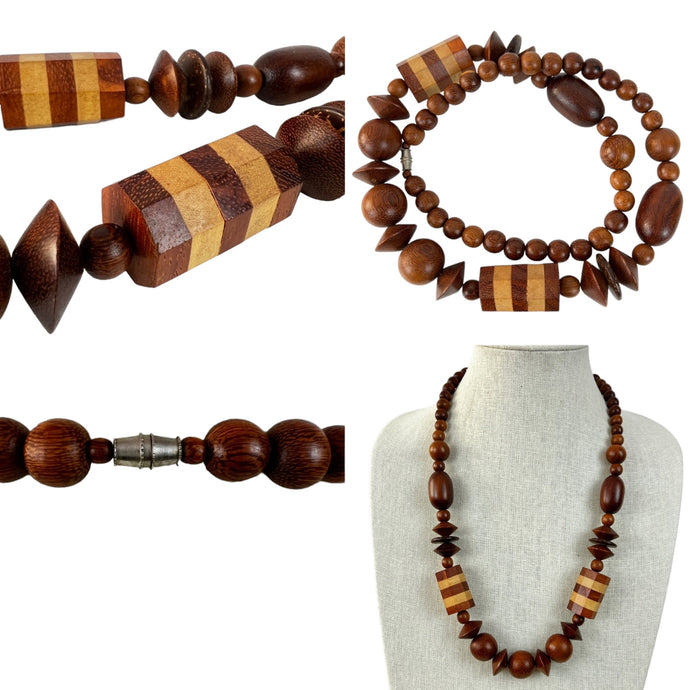 Chunky Wooden Inlay Bead Necklace 26