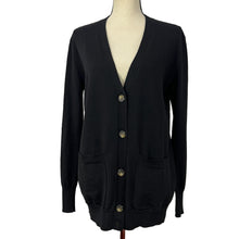 Load image into Gallery viewer, Merino Wool Cardigan Black Gold Button Small
