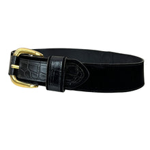 Load image into Gallery viewer, 80s Black Wide Belt w Gold Buckle Size Medium
