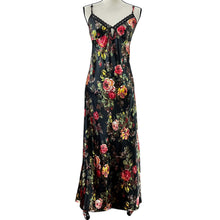 Load image into Gallery viewer, Long Satin Floral Vintage Women Black Night Gown Size Large 
