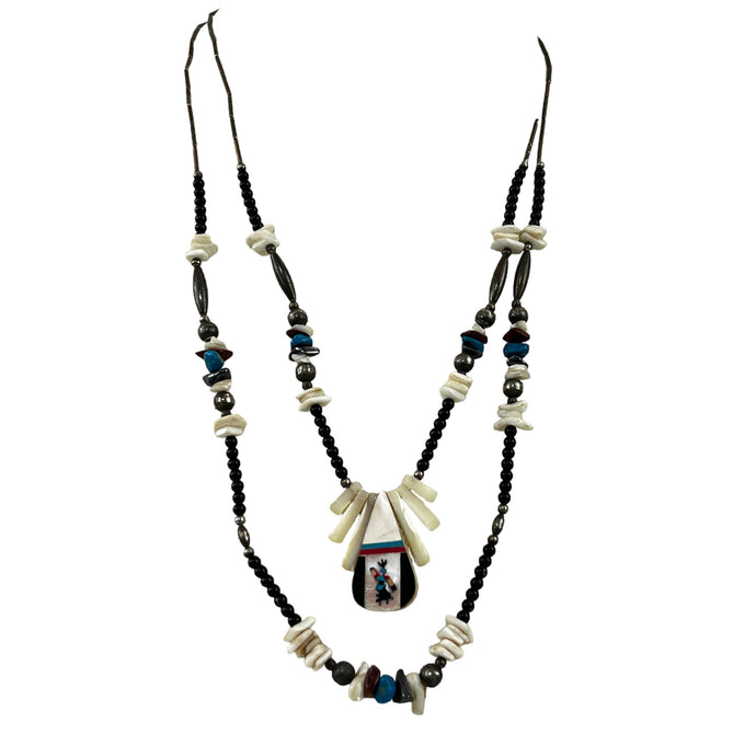 Native American Silver Bead Turquoise Pendant Necklace