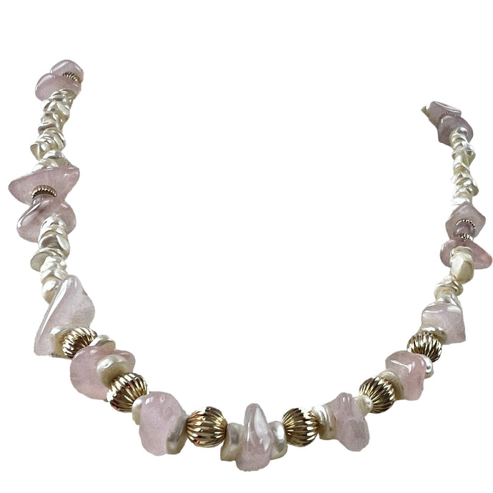 Beaded Rose Quartz Crystal Women's Necklace 
