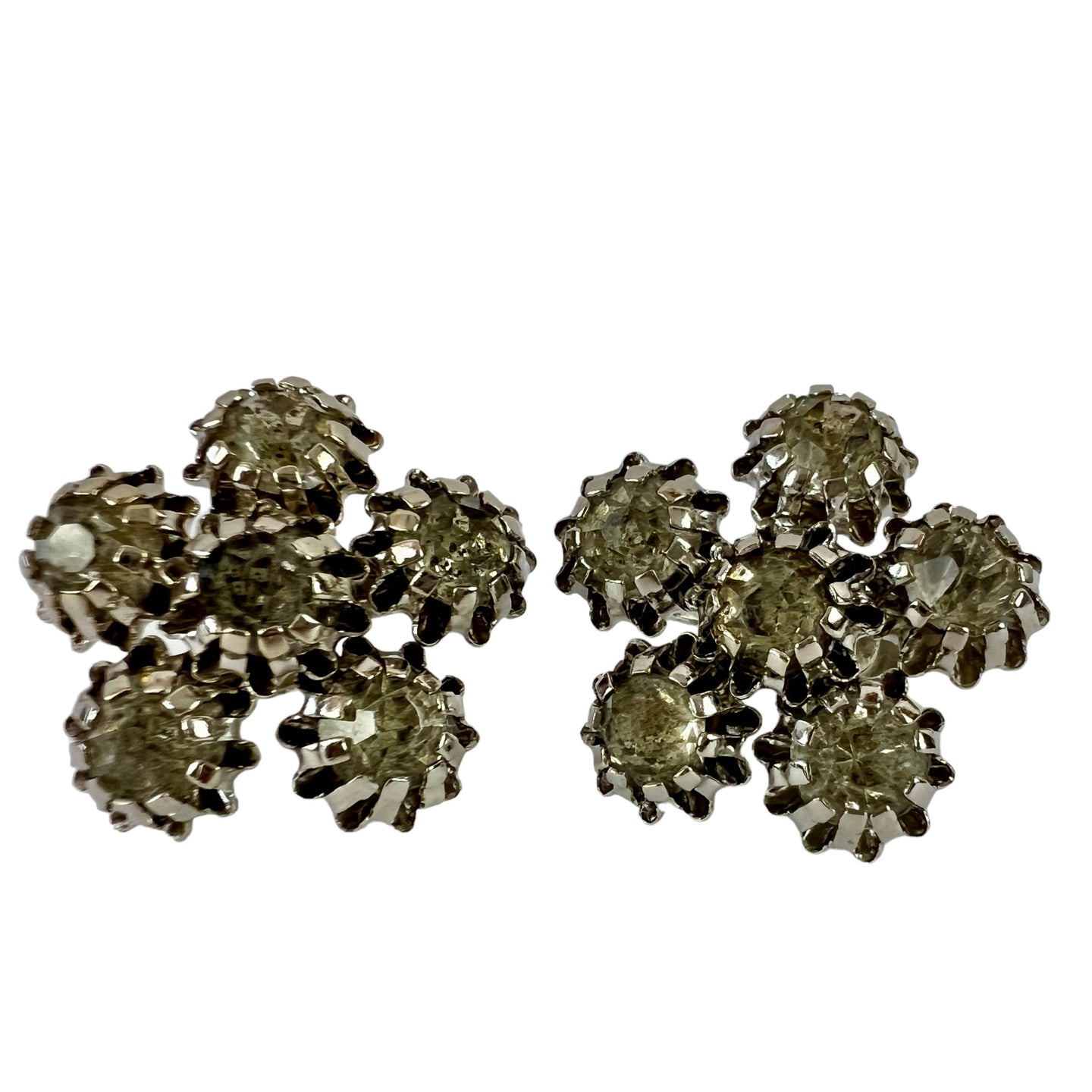 Mid Century Clip On Cluster Crystal Women Earrings