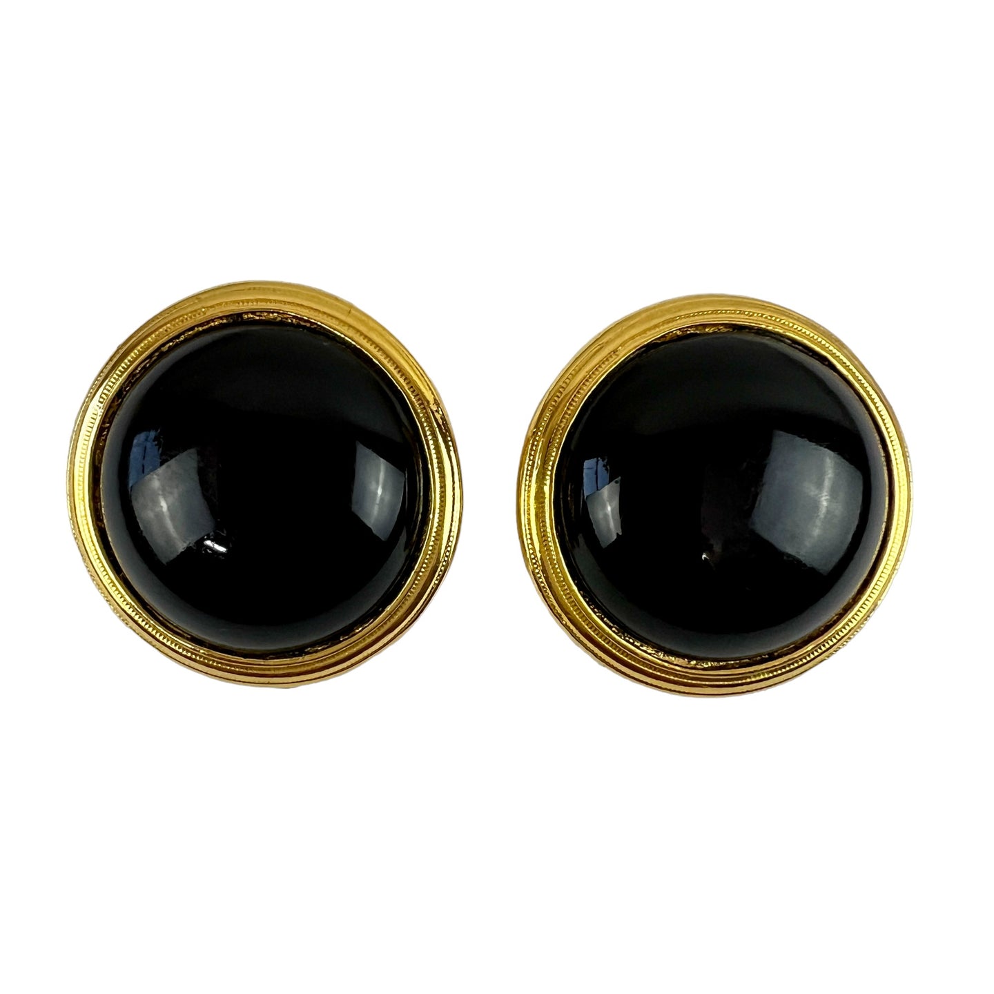 Vintage Cabachon Black and Gold Tone Women Earrings