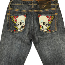 Load image into Gallery viewer, Skull Pockets Type Low Rise Flare Women Jeans Size: 27
