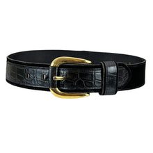 Load image into Gallery viewer, 80s Black Wide Belt w Gold Buckle Size Medium
