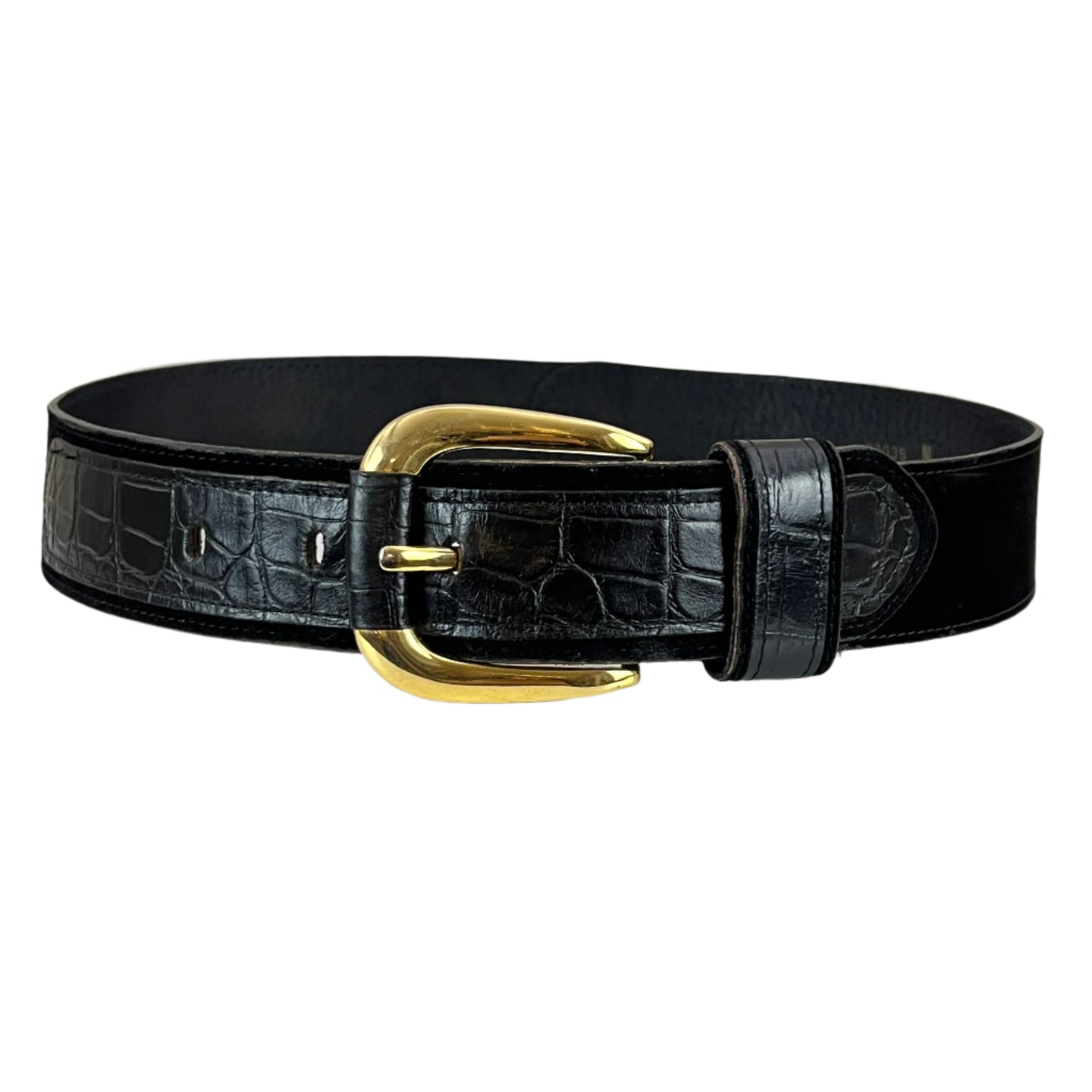 80s Black Wide Belt w Gold Buckle Size Medium