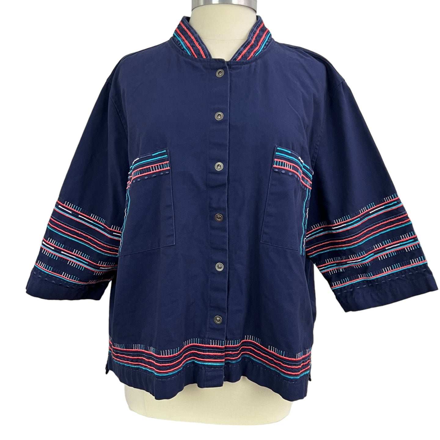 Embroidered Navy Blue Shirt Jacket Size 2X