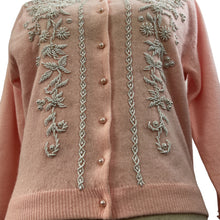 Load image into Gallery viewer, 1950 Pearl Pink Beaded Cardigan Size Medium 
