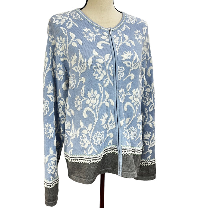 90s Talbots Floral Knit Zip Cardigan Size XL