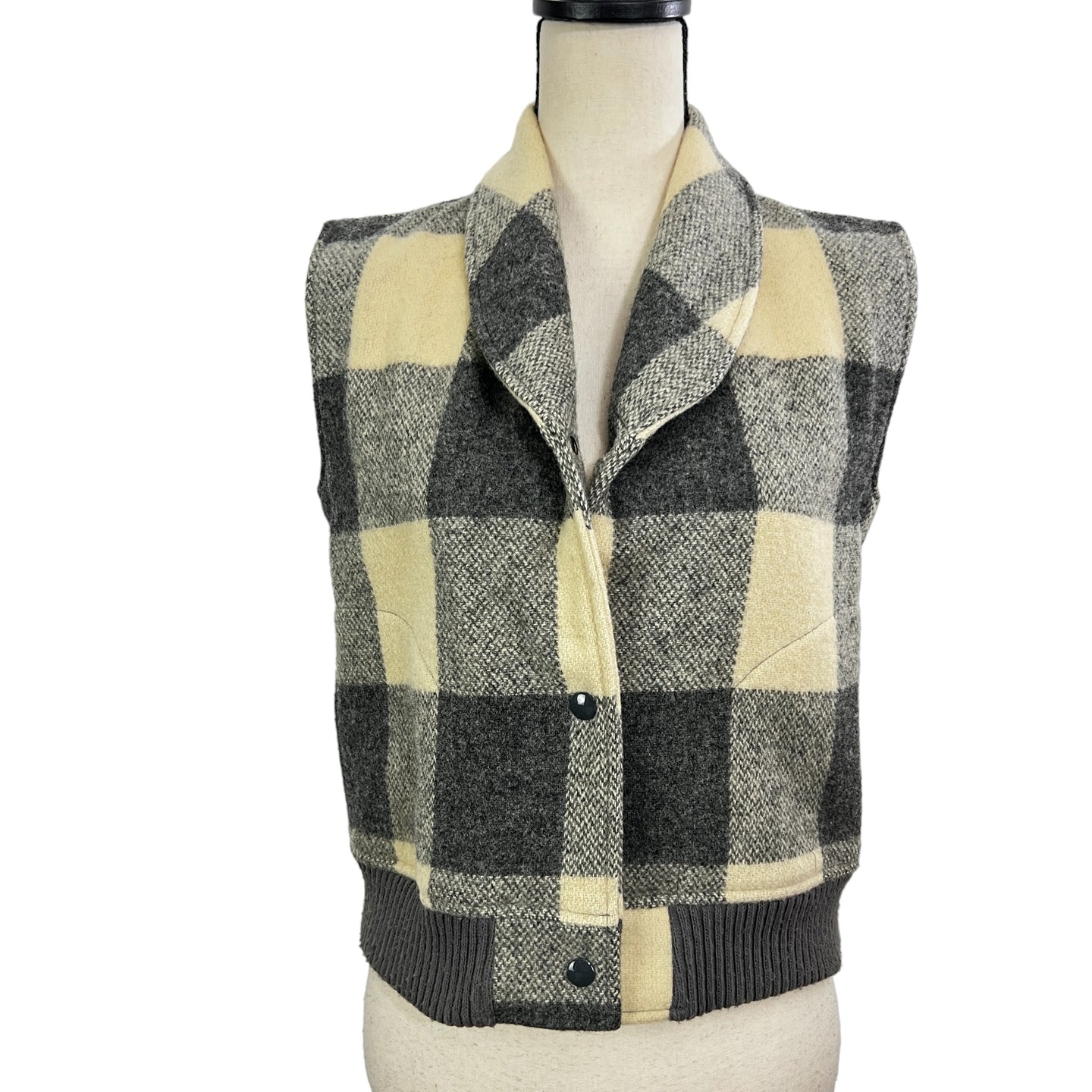 Vintage Wool Buffalo Plaid Vest With Pockets