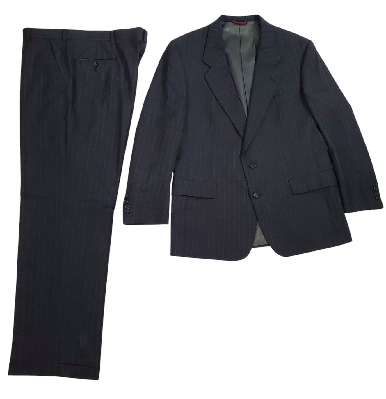 Hart Schaffner Marx Men’s Gray Striped Virgin Wool Suit Size 42R Pants W38