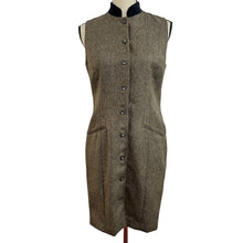Load image into Gallery viewer, Vintage 90s Herringbone Wool Tweed Sleeveless Brown Dress Size 6
