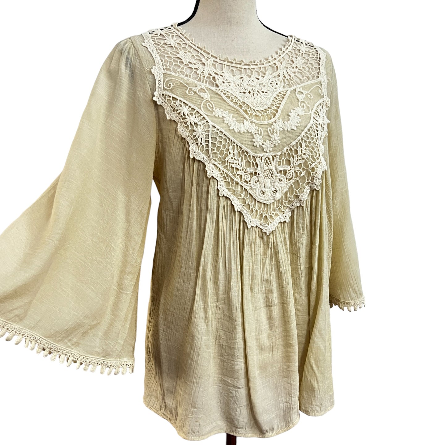 Embroidered Boho Style Long Sleeves Top Size Small