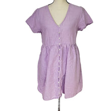 Load image into Gallery viewer, Linen Blend Lavender Tunic Dress With Pockets Size Small
