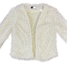 Load image into Gallery viewer, White Faux Fur Open Front Lined Coat Jacket Size 34 
