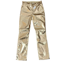 Load image into Gallery viewer, Champagne Gold Faux Metallic High Rise Vintage Slim Jeans Size 29
