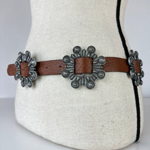 Load image into Gallery viewer, Vintage Brown Leather Pewter Concha Belt Size 32&quot;
