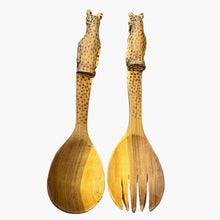 Load image into Gallery viewer, Vintage Spotted Leopard Carved Wooden Salad Utensils
