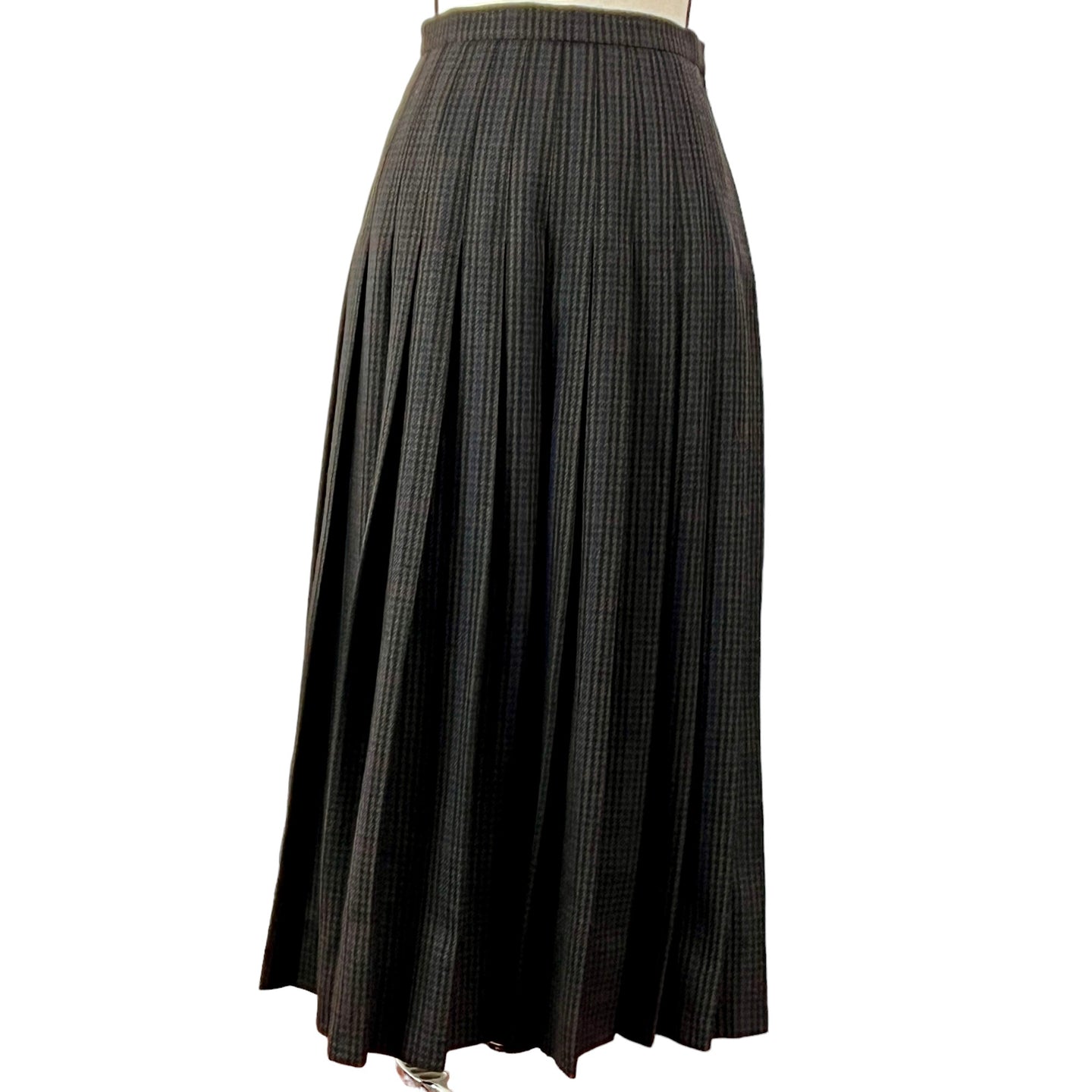 Vintage Burberry Plaid Pleated Long Wool Skirt Waist 24