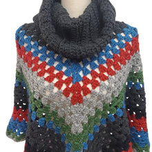 Load image into Gallery viewer, Handmade Chunky Knit Poncho Multi-Color One Size
