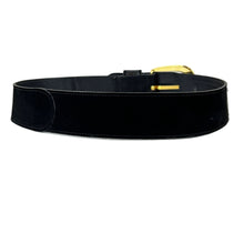 Load image into Gallery viewer, 80s Black Wide Belt w Gold Buckle Size Medium
