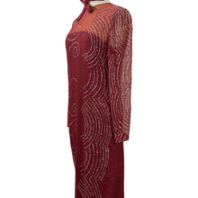 Load image into Gallery viewer, Richilene Glitter Embellished Silk Sparkly Column Red Long Sleeves Maxi Dress
