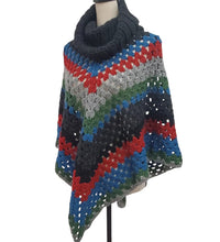 Load image into Gallery viewer, Handmade Chunky Knit Poncho Multi-Color One Size
