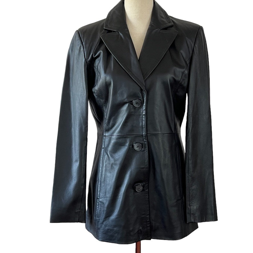 Worthington Black Soft Leather Jacket Button Front Single Breasted Small