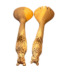 Load image into Gallery viewer, Vintage Spotted Leopard Carved Wooden Salad Utensils
