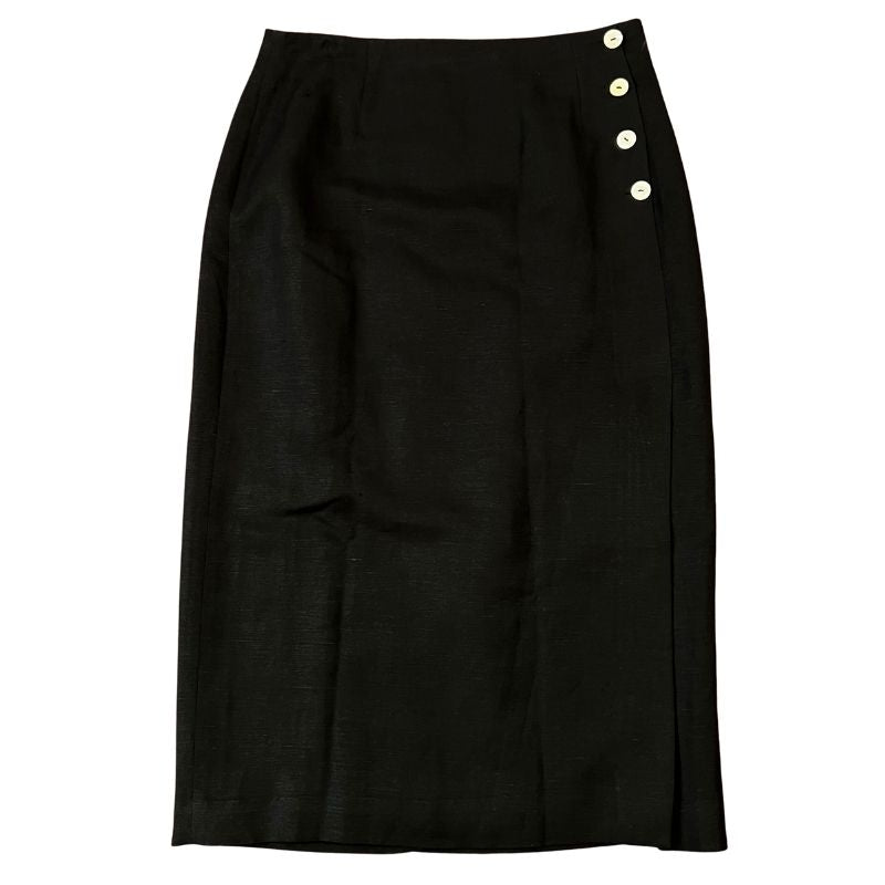 High Waisted Black Skirt Midi Knee Length