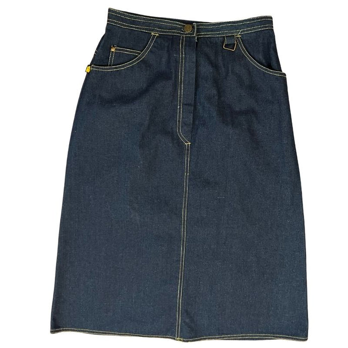 Vintage Blue Denim Skirt Mid Length A Line High Waist