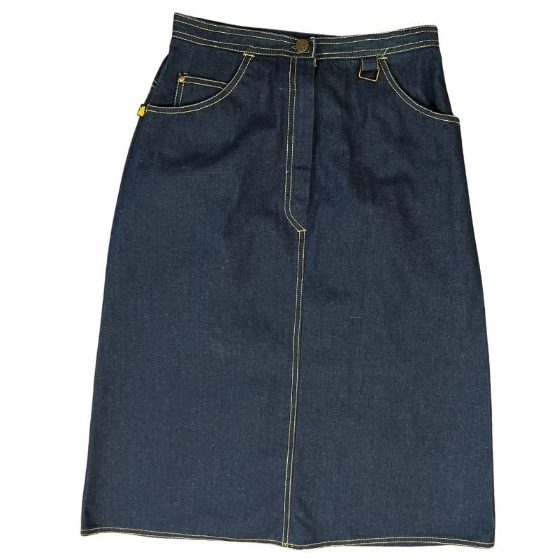 Vintage Blue Denim Skirt Mid Length A Line High Waist