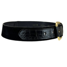 Load image into Gallery viewer, 80s Black Wide Belt w Gold Buckle Size Medium
