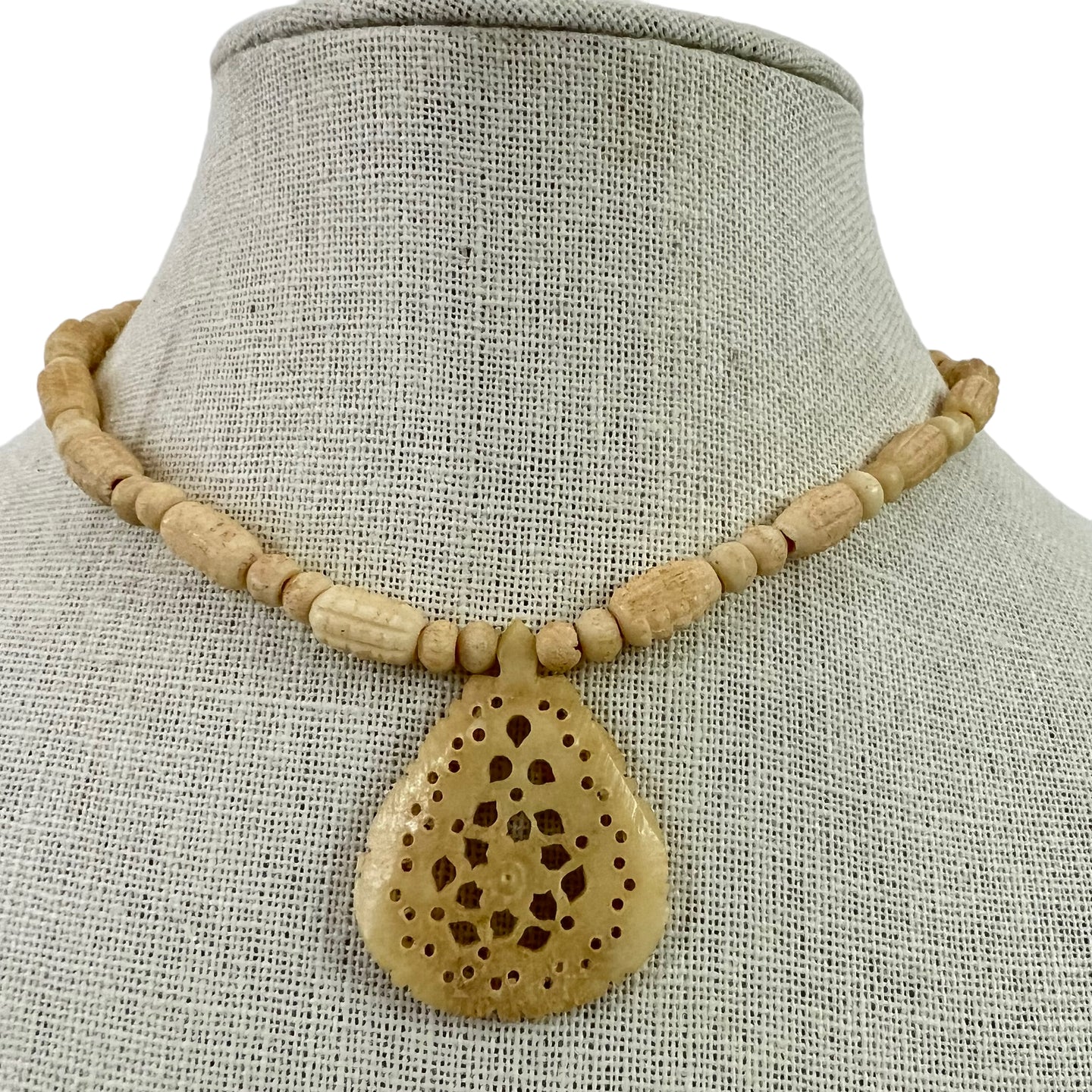 Vintage Ivory colored Hand-carved Necklace 15