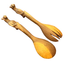 Load image into Gallery viewer, Vintage Spotted Leopard Carved Wooden Salad Utensils
