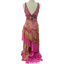 Load image into Gallery viewer, Vintage Sleeveless Maxi Floral Dress Embellished Pink Sequin Top Lining
