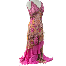 Load image into Gallery viewer, Vintage Sleeveless Maxi Floral Dress Embellished Pink Sequin Top Lining
