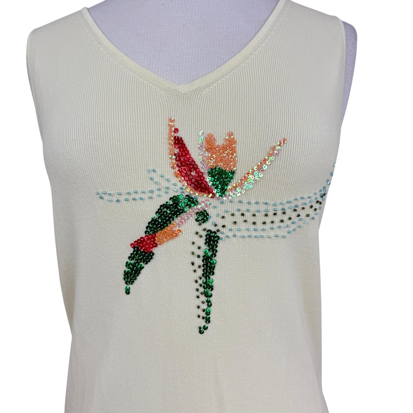 90s Y2K Sequin Sleeveless V Neck Top Large