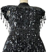 Load image into Gallery viewer, Vintage Beaded Silk Black Womens Dress
