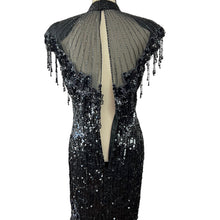 Load image into Gallery viewer, Vintage Beaded Silk Black Womens Dress
