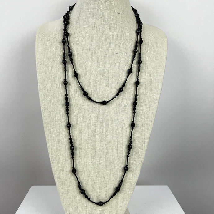 Extra-Long Black Glass Bead Necklace