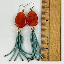 Load image into Gallery viewer, Beaded Tassel Teal Earrings Orange Stud

