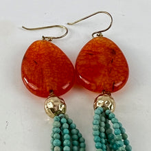Load image into Gallery viewer, Beaded Tassel Teal Earrings Orange Stud
