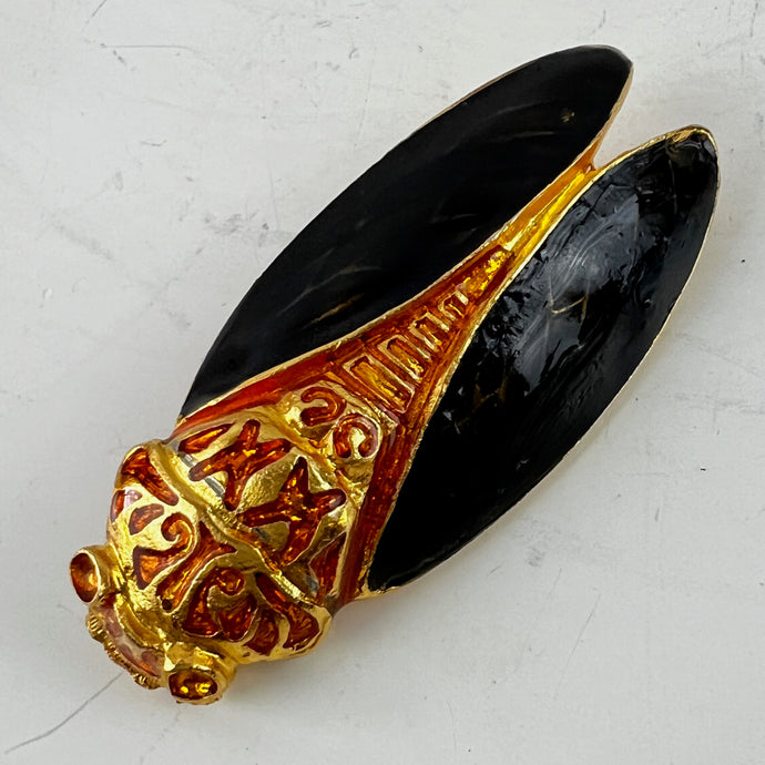C Clasp Enamel Red Bee Brooch