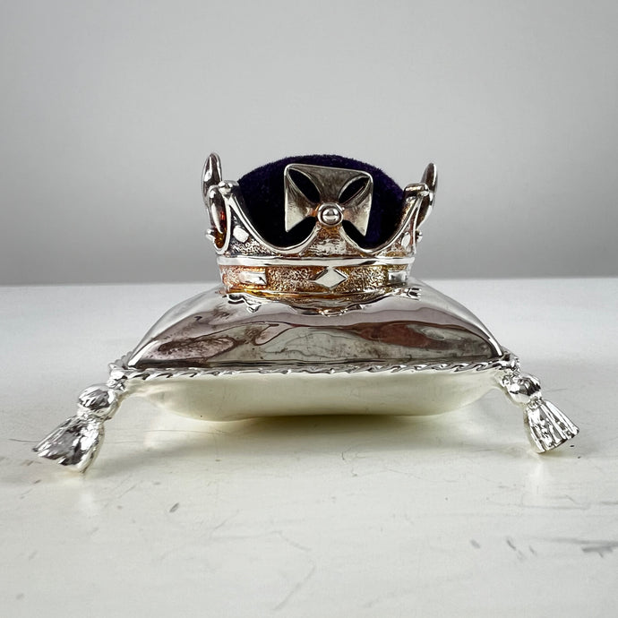 Vintage Silver Plate Crown on Pillow Ring Gift Box