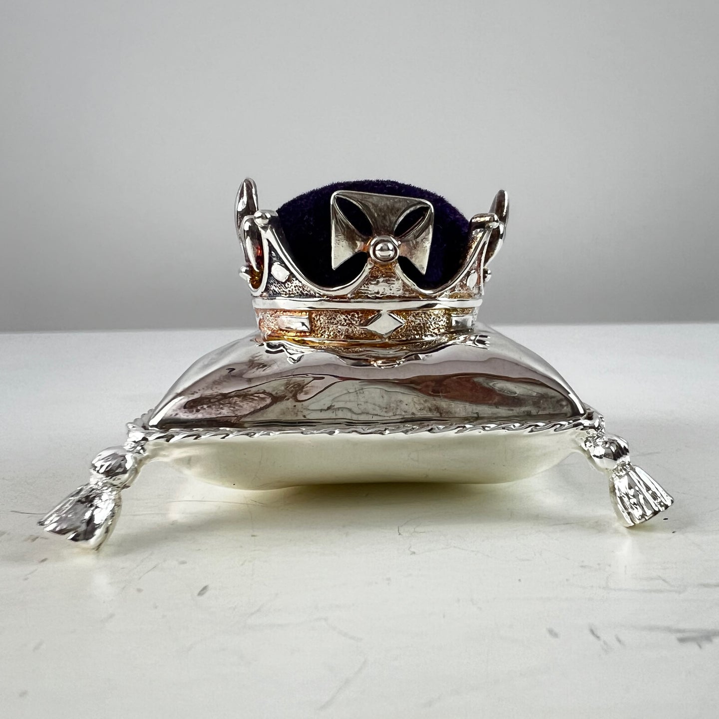 Vintage Silver Plate Crown on Pillow Ring Gift Box
