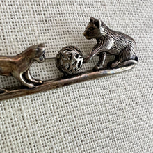 Load image into Gallery viewer, Vintage Sterling Silver Patina Cats Playing with Yarn Brooch
