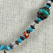 Load image into Gallery viewer, Turquoise Beaded Floral Pendant Necklace 19&quot;
